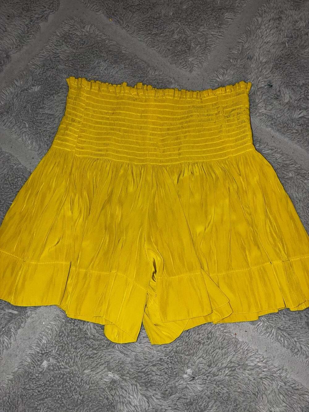 Koch Yellow Smocked Ruffle High-Waisted Shorts Skort